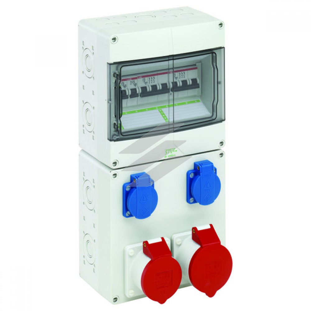 Розподільчий щит STV 922-K з автоматикою та комбінацією розеток 2х Schuko, 2хCEE (16/32A), (200х400х122мм), IP44, Spelsberg